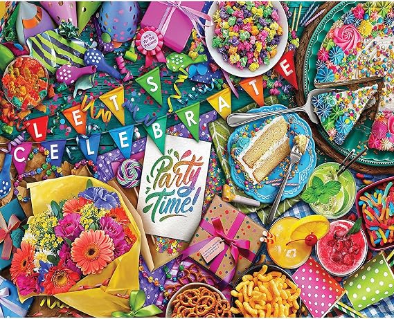 White Mountain 1000 Piece Jigsaw Puzzle Fun Colorful Birthday Puzzles with Large Pieces, Gift for Adults and Family 24"x30" - Party Time