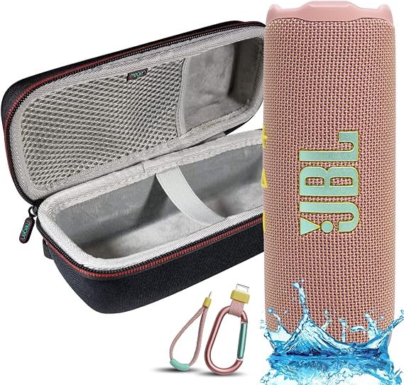 JBL Flip 7 Portable Bluetooth Speaker, IP68 Waterproof, Dustproof, Drop-Proof, PushLock System, AI Sound Boost, 16H Battery, Megen Hardshel Protection Case (Pink)