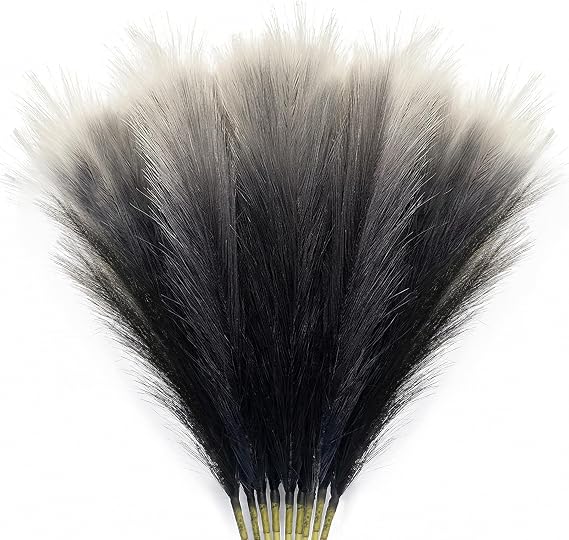 KALYLOC 8Pcs 3FT Black Colorful Faux Pampas Grass Fluffy Artificial Bulrush
