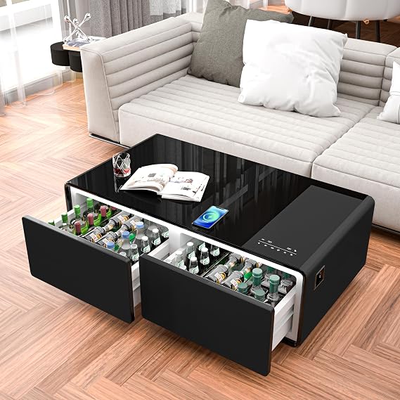 Smart Coffee Table with Built-in Fridge, Wireless Audio & RGB Light
