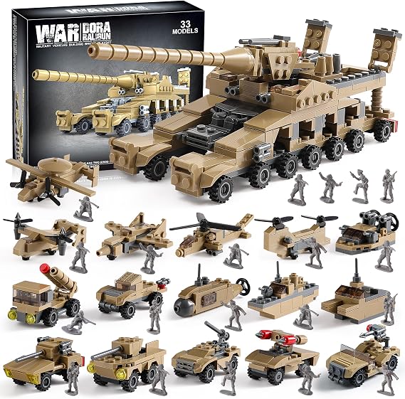 MISTBUY WW2 Army Tank Toys Building Sets, Create a German Dora Cannon or 16 Military Vehicles with 20 Toy Soldiers, STEM Toys for Boys Kids Age 6+ Year Old