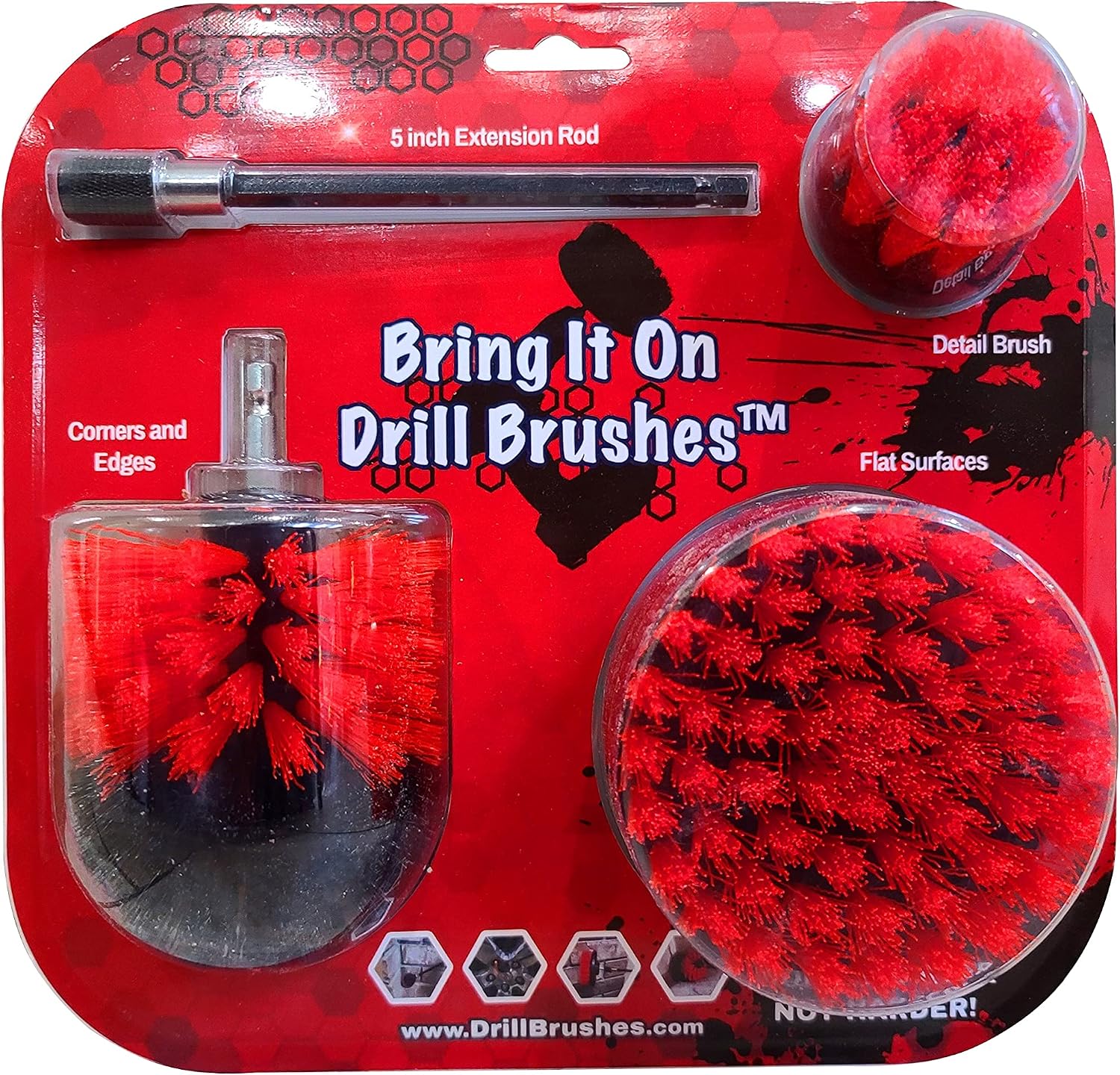 Bring It On Cleaner Drill Brush Attachment Set Three Brushes| Bring It On Power Scrubber Brush Cleaning Kit | Plus 6 Inch Extension, Use On Grout, Cars, Bathroom Surfaces, Tile
