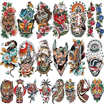 American Traditional Temporary Tattoos Adult Kids Realistic Old School Temp Tattoos Stickers for Women Men
