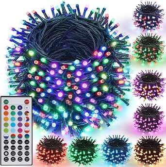 Joomer Red Blue White String Lights Outdoor, 164FT 500LED RGB Lights with Remote Timer Memory, Waterproof Indoor Outdoor 4th of July Independence Day Memorial Day Patriotic Yard Garden Decor