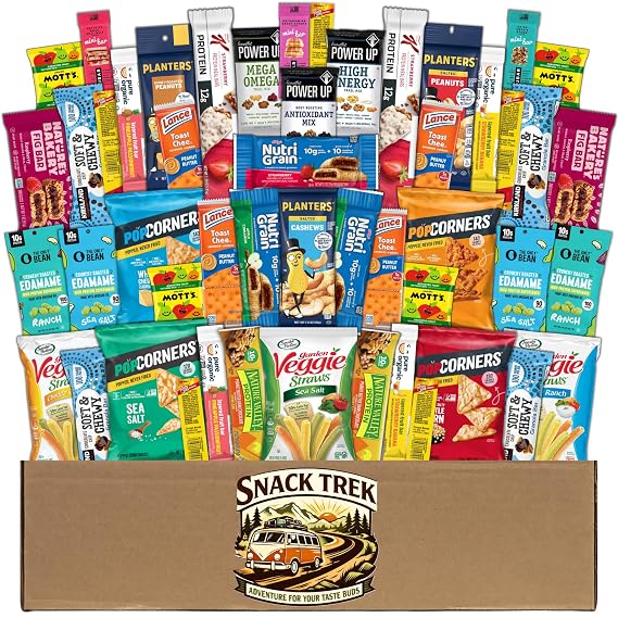 Snack Trek Healthy Snack Variety Box, 50 Count Snacks Care Package, Sweet and Savory Assortment for Adults, Kids, Grandkids, Coworkers, Fitness, Athletic, Runners, Trainers, Teens, 50 Total Items