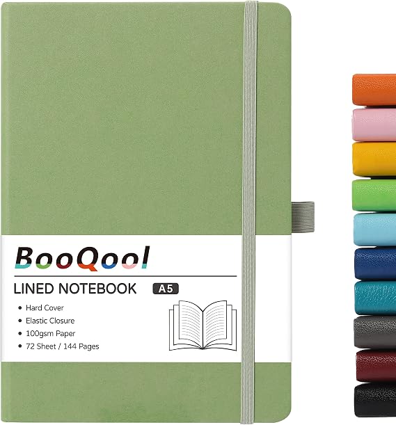 BooQool A5 Notebook - Notebook A5 with Premium Paper Faux Leather Notebook (bean green)
