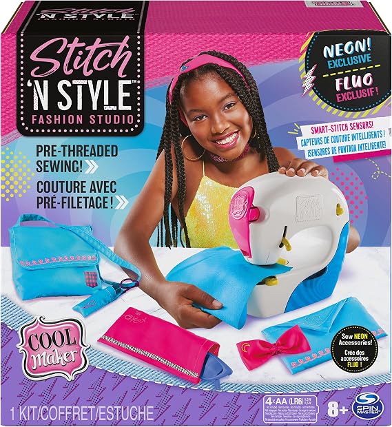 Cool Maker, Exclusive Neon Stitch N Style Fashion Studio, Sews 8 Stylish Projects, Pre-Threaded Sewing Machine Toy, Arts & Crafts Kids Toys for Girls