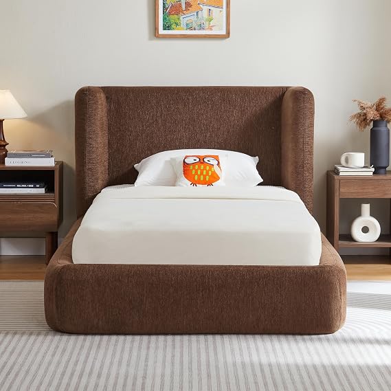 Upholstered Twin Bed Frame with Headboard, Cloud Platform Bed Frame
