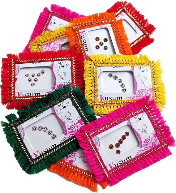Generic Haldi Kumkum | Set of 10 Decorative Bindi | Pooja | Return Gift | Give Away | HK-Bindi1, Assorted