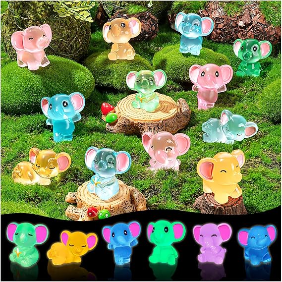 48 Pcs Mini Resin Animals Figures Cute Luminous Resin Miniature Elephant