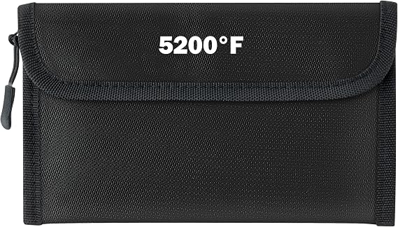 Fireproof Waterproof Document Bag - 5200F Water Resistant Fire Proof Money Bag, 3 Layers of Heat Insulated Storage with Zipper, 7.9"x5" Portable Files Safe Pouch for Cash Passport (Black)