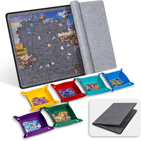 Becko US 1000 Piece Foldable Puzzle Board with 6 Sorting Trays & Felt Cover | Jigsaw Puzzle Mat with Auxiliary Lines for Puzzle Storage Saver, Lightweight & Portable, for 1000 Pieces Jigsaws Puzzles