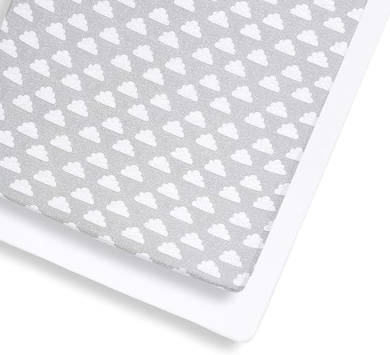 Snuz Cot Sheets 140 x 70 Fitted - 2 Pack Soft Jersey Cotton Cot Bed Sheets, Machine Washable, Breathable & Tumble Dryer Safe, Cloud Nine