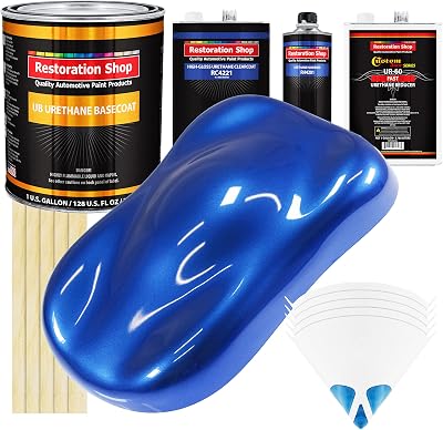 Restoration Shop - Daytona Blue Pearl Urethane Basecoat with Clearcoat Auto Paint - Complete Fast Gallon Paint Kit - Professional High Gloss Automotive, Car, Truck Refinish Coating