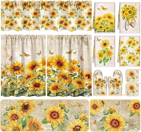 13 Pcs Vintage Sunflower Kitchen Decor Set, Rustic Farmhouse Home Decor