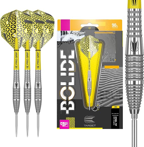 Target Darts Bolide 90% Tungsten Swiss Point Steel Tip Darts Set of 3 | Featuring Pro Grip Dart Stems, Number 6 Dart Flights, Swiss Points | Professional Darts