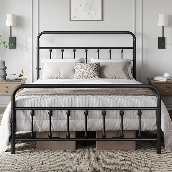 Yaheetech Full Metal Platform Bed Frame, Victorian Headboard & Footboard