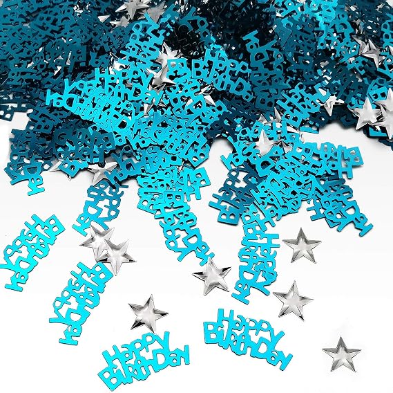 iZoeL Table Confetti Bag 30g incl. Happy Birthday Confetti (240pcs) Silver Star Confetti Sequin(350pcs) for Boys Girls Birthday Party Decoration (Blue)