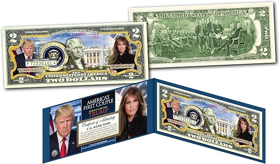 Donald & Melania Trump America's First Couple Official Uncirculated Two Dollar Bill Special Edition Collectible Display Holder and Certificate