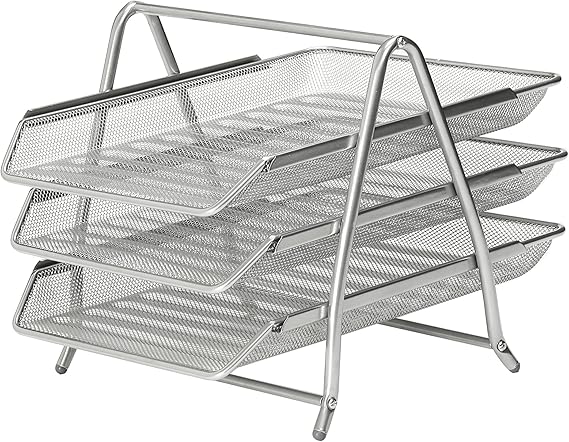 Osco Mesh Letter Tray 3-Tier Scratch-Resistant Stackable Front-Load Portrait Foolscap Silver Ref 3TT S