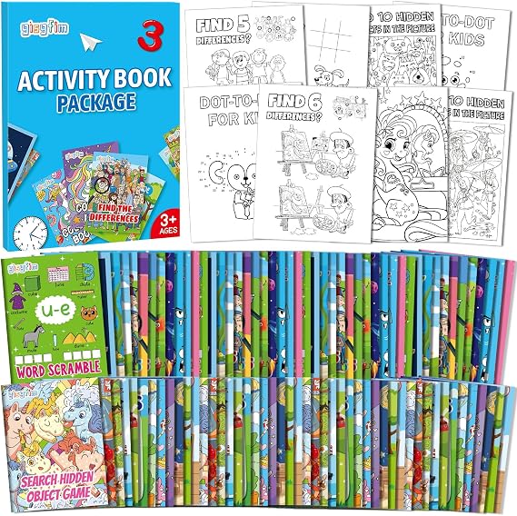 gisgfim 192 PCS Mini Activity Books Coloring Books Party Favors Bulk Challenging Game Include Mazes Dot to Dot Word Search Word Scramble for Ages 4-12 Goodie Bags Stuffers Kids Wedding Activities