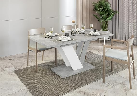 Extendable Dining Table, 120-160 cm, Rectangular Stone Effect Top