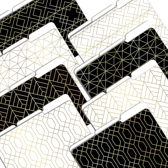 Better Office Products Decorative File Folders, 24 Pack, 8 Designs (4 Black & 4 White) Heavyweight, Letter Size (9.5" x 11.5") with 1/3 Cut Tab, Geometric Gold Foil Designs, Fashion Folders
