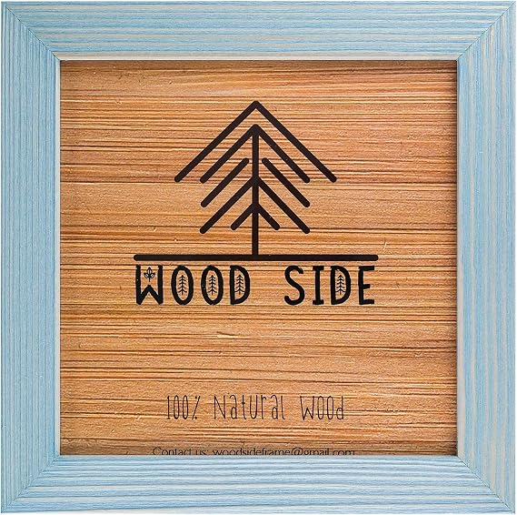 Rustic Wooden Square Picture Frame 12x12 Inch - 100% Natural Solid Eco Distressed Wood for Wall Mounting Photo Frame - Blue Turquoise