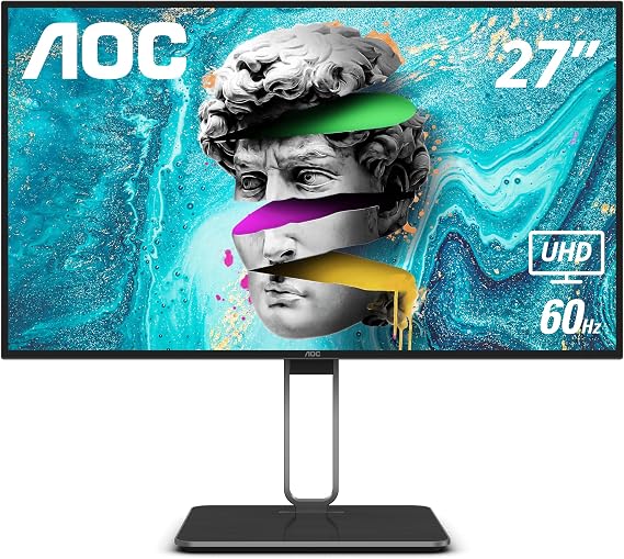 AOC U27U2DP 27" 4K Frameless Monitor, UHD 3840 x 2160, KVM, RJ45, USB-C Docking, Height Adjustable Stand