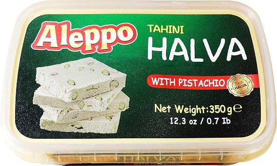Aleppo Turkish Halva with Pistachio, Authentic Turkish Sweets 52% Sesame, with Antep Pistachios 350grams / 12.35 ounces