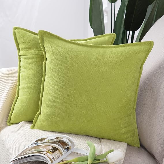 MADIZZ Set of 2 Rustic Farmhouse Chenille Throw Pillow Covers 16x16 Inch Green Soft Decorative Cushion Cover for Sofa Bedroom Neutral Couch Throw Pillows for Bed Pillowcases Home Decor