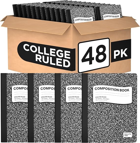Composition Notebook College Ruled Composition Notebooks Black Bulk Marble College Ruled Notebook Hard Cover 100 sheets, 200 Pages 9.75 x 7.25 (48 Pack)