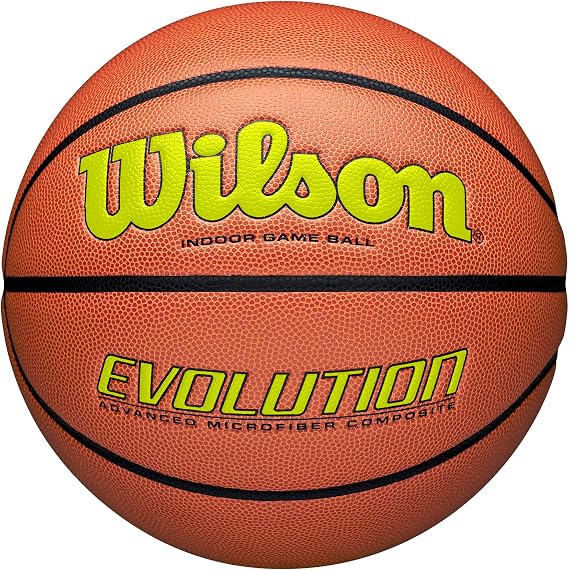 Wilson Indoor Basketball, Sports Flooring, Granular, PVC or Linoleum Floors, Size 6, For ages 6-12, Evolution Game Ball, Orange, WTB0516