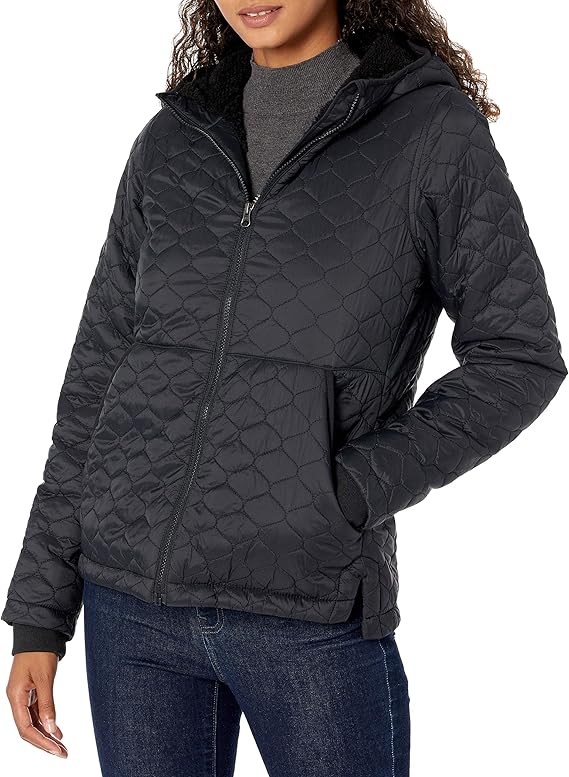 Amazon Essentials Women's Lightweight Quilted Full-Zip Water-Resistant Fleece Sherpa-Lined Hooded Puffer Jacket