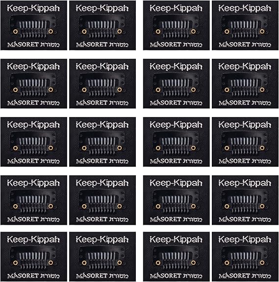 The Original Masoret Keep-Kippah Hair Clip Set: 10 Pair Durable Metal Head Fasteners with Matching Comb for Jewish Kippot, Kipa, Yamaka, Yarmulke Hats