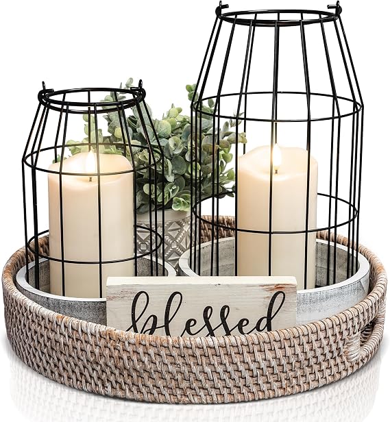 Rustic Farmhouse Lantern Decor Set of 2 - Stylish Decorative Lanterns