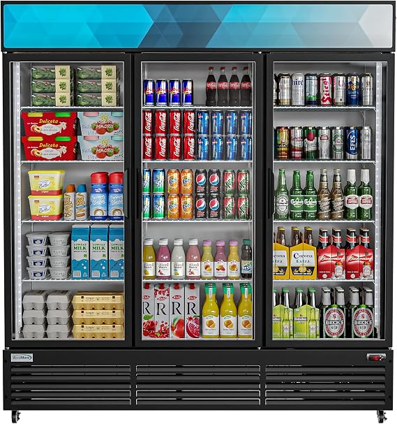 KoolMore MDR-3GD-63C 3 Glass Commercial Display Refrigerator Upright Beverage Cooler Merchandiser-56, 56 Cu. Ft. Space Saver Triple Swing Door, Black