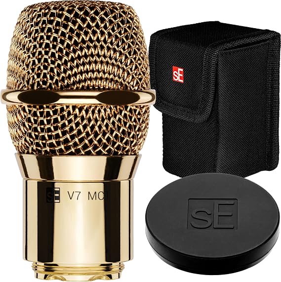 SE ELECTRONICS V7 MC1 Wireless Microphone Capsule - Compatible with Shure Wireless Transmitters - Professional Dynamic Microphone for Singing, Speech & Music Studio Recording (Gold w MP03 Pouch)