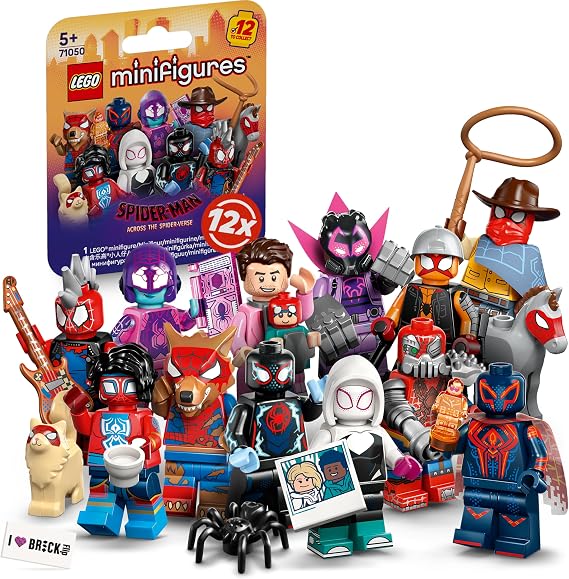 Lego Spiderman Minifigure Series with 12 Spider-Man Figures: Complete Set of the Lego Minifigure Series 71050 Across The Spider-Verse (incl. Printed Tile)