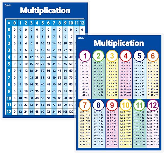 Gethelud Two kinds of Multiplication Table Chart Laminated Posters Basic Math for Kids (16" x 11")