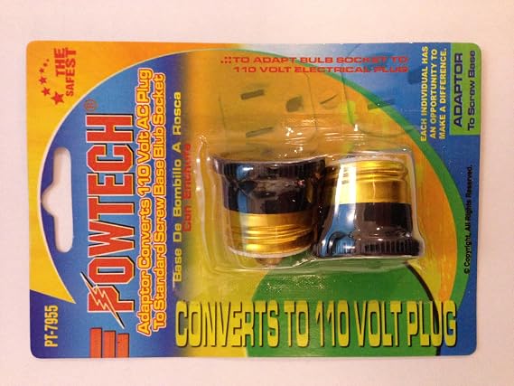 Trisonic Socket Adapter, Converts 110V AC Plug to Edison Screw Base Bulb Socket, Black, Metal, Plastic