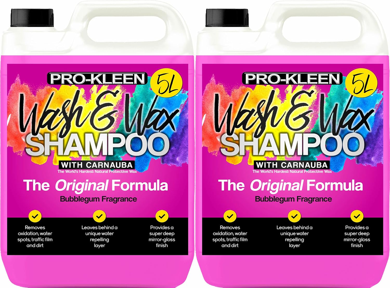 Pro-Kleen 10L Wash & Wax Car Shampoo with Carnauba The World's Hardest Natural Protective Wax! pH Neutral & Water Beading Technology - Bubblegum Fragrance