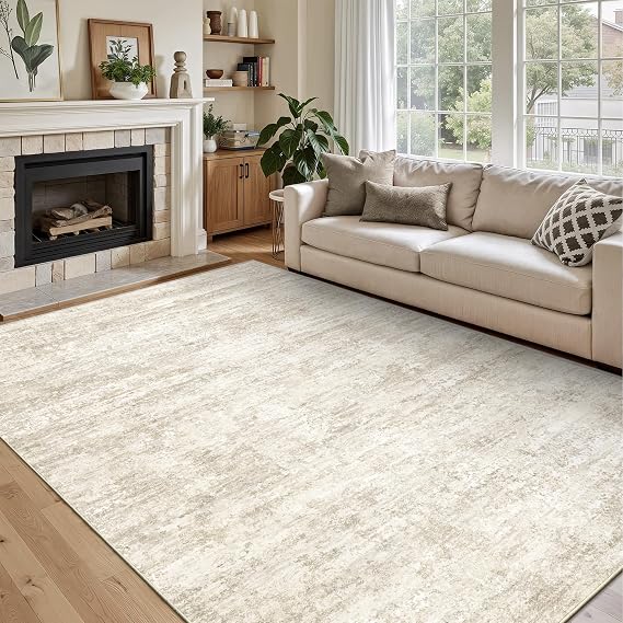 Washable Rugs 5x7, Abstract Large Area Rugs for Living Room, Beige