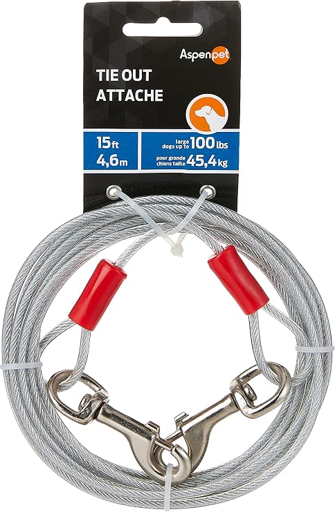 Petmate Heavy Duty Vinyl Tie Out Cable - Clear Break Strength 100 Lbs -15 Ft Cable, Silver
