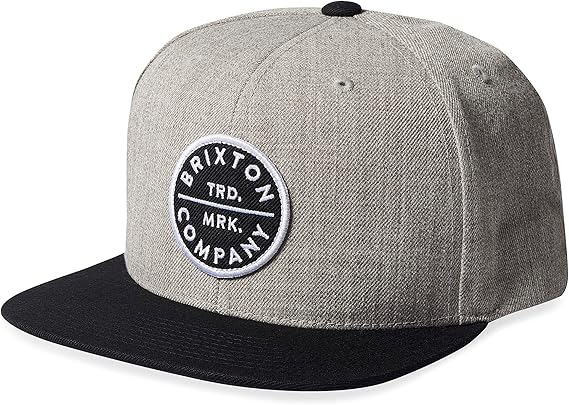 Brixton Pledge Snapback, Flat Bill Baseball Cap for Men, Gray/Black