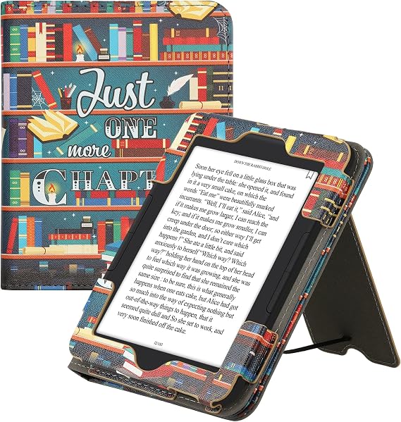 kwmobile Case Compatible with Barnes & Noble Nook Glowlight 4 / 4e - Case PU Leather Cover with Magnet Closure, Stand, Strap, Card Slot - Library Motto Multicolor