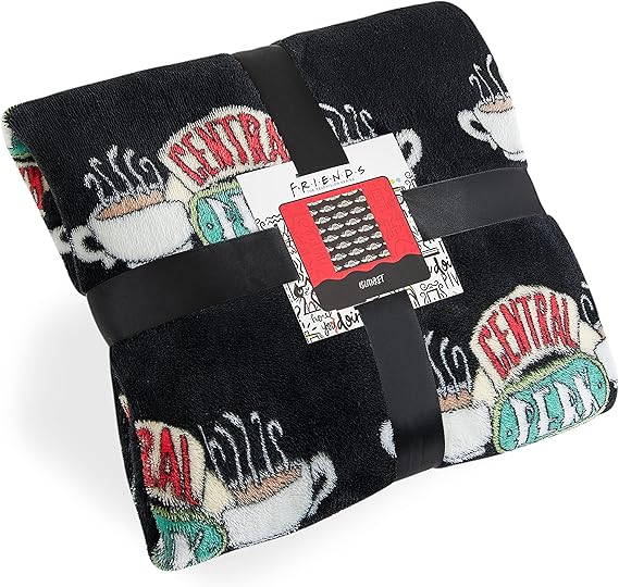 FRIENDS TV Show Fleece Blanket, Super Soft Central Perk Blankets Throws, Warm and Cuddly Official Show Merchandise for Home, (Black)