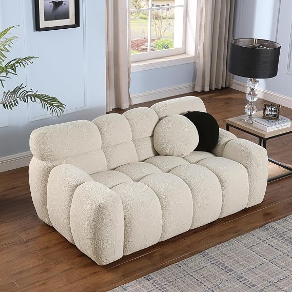 65'' Loveseat Boucle Sofa Couch for Living Room, Modern Contemporary 2-Seat Upholstered Cloud Sofa Couch for Apartment Bedroom Dorm Small Space, Boucle Fabric, Beige