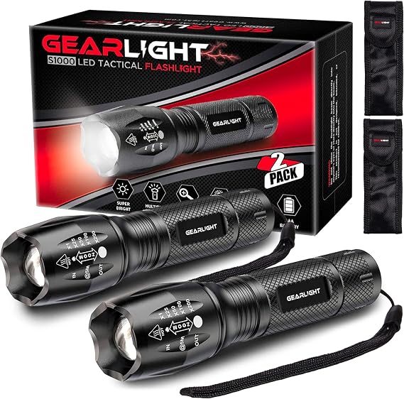 GearLight LED Fenerler - Yüksek Lümenli Mini Kamp Fenerleri, 5 Mod, Yakınlaştırılabilir Işın - Dış Mekan ve Ev Kullanımı için Güçlü, Parlak ve Çok Yönlü Taktik Flaş Işığı