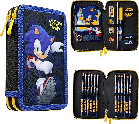 Sonic The Hedgehog Pencil Case with Stationery Included School Supplies Filled Pencil Case Colouring Pencils Boys Gifts